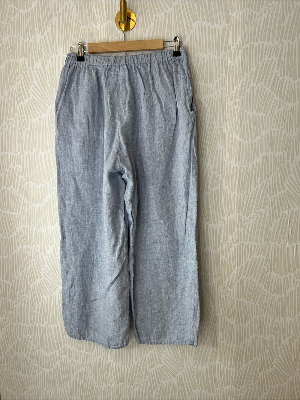 FLAX Light Blue Linen Wide Leg Pull-On Pants Women’s Elastic Waist Pockets - Picture 10 of 13